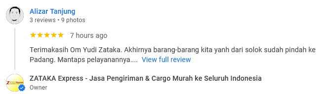 Review Google Bisnis Zataka Express (Alizar Tanjung)