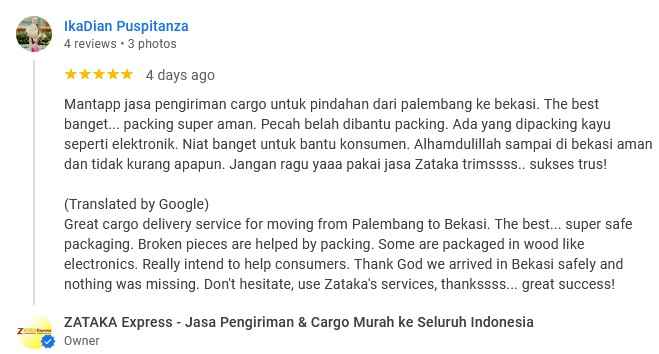 Review Google Bisnis Zataka Express (Ika Dian)